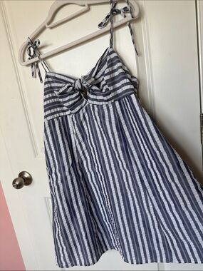 Striped Tie-Front Sundress in Navy and White